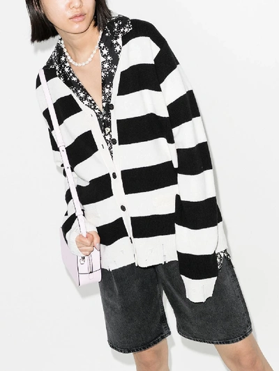 Shop The Marc Jacobs The Grunge Striped Wool Cardigan In Black