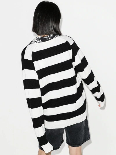 Shop The Marc Jacobs The Grunge Striped Wool Cardigan In Black