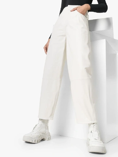 Shop Mm6 Maison Margiela High Waisted Leather Trousers In White