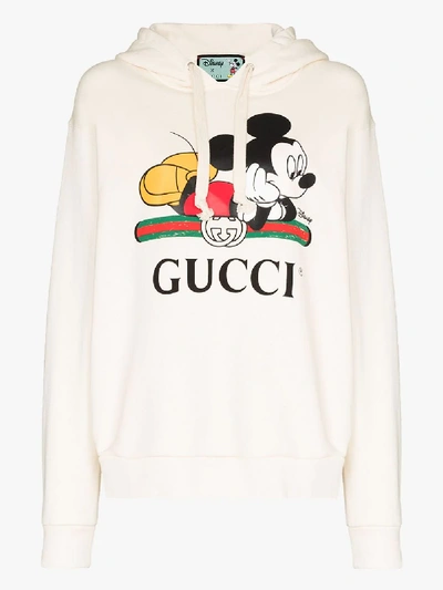 Shop Gucci X Disney Mickey Mouse Hoodie In Neutrals