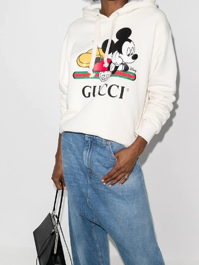 Shop Gucci X Disney Mickey Mouse Hoodie In Neutrals