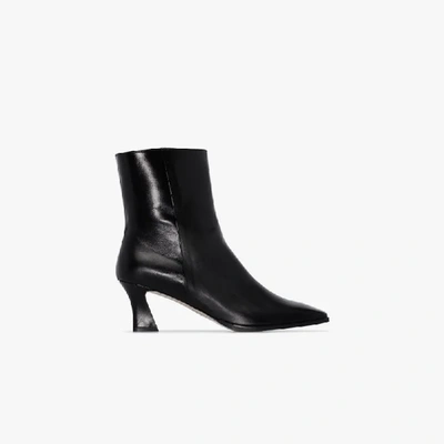 Shop Lvir Black 65 Slanted Heel Leather Ankle Boots