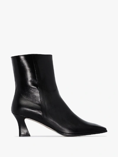 Shop Lvir Black 65 Slanted Heel Leather Ankle Boots