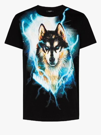 Shop Balmain Wolf Print Cotton T-shirt In Black