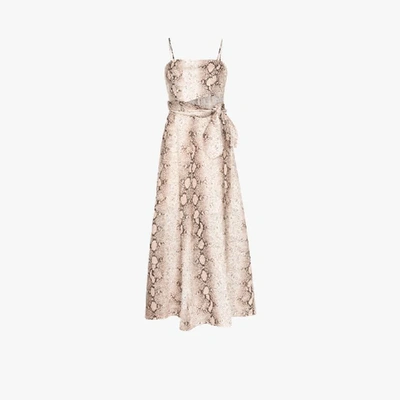 Shop Zimmermann Bellitude Snake Print Linen Maxi Dress In Brown