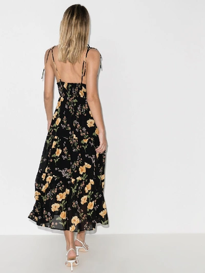 Shop Reformation Jaden Floral Print Midi Dress In Black