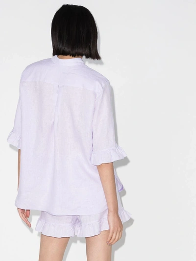 Shop Sleeper Ruffled Linen Pyjamas In Purple