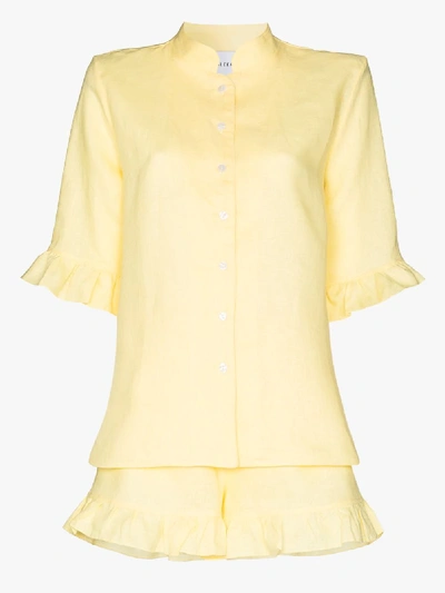 Shop Sleeper Ruffled Linen Pyjamas In Yellow