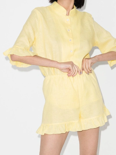 Shop Sleeper Ruffled Linen Pyjamas In Yellow