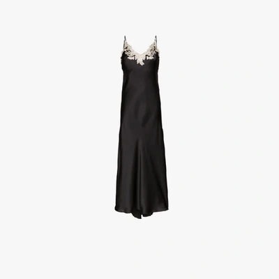 Shop La Perla Maison Lace Trim Silk Nightdress In Black