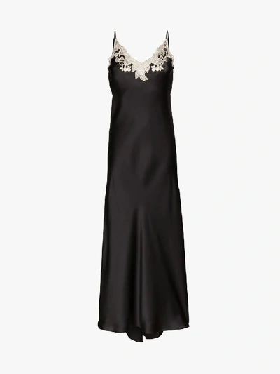 Shop La Perla Maison Lace Trim Silk Nightdress In Black