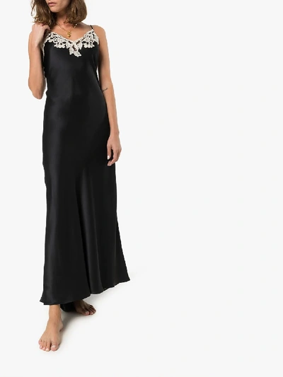 Shop La Perla Maison Lace Trim Silk Nightdress In Black