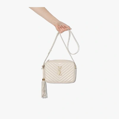 Shop Saint Laurent White Lou Quilted Leather Camera Bag In Neutrals