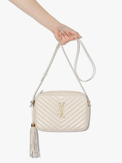 Shop Saint Laurent White Lou Quilted Leather Camera Bag In Neutrals