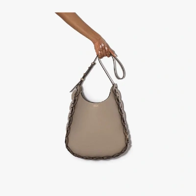 Shop Chloé Grey Darryl Leather Shoulder Bag In Neutrals