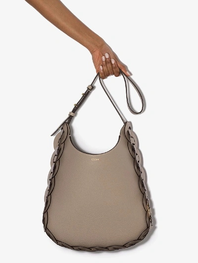 Shop Chloé Grey Darryl Leather Shoulder Bag In Neutrals