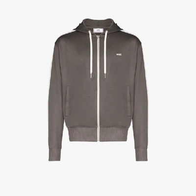 Shop Ami Alexandre Mattiussi Embroidered Logo Zipped Hoodie In Grey