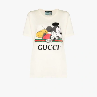 Shop Gucci X Disney Mickey Print Oversized T-shirt In White