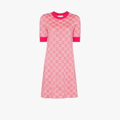 Shop Gucci Jacquard Monogram Logo Knit Dress In Pink