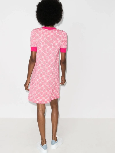 Shop Gucci Jacquard Monogram Logo Knit Dress In Pink