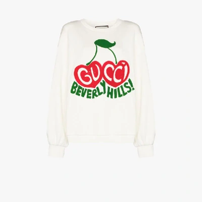 Shop Gucci Cherry Print Cotton Sweatshirt In White