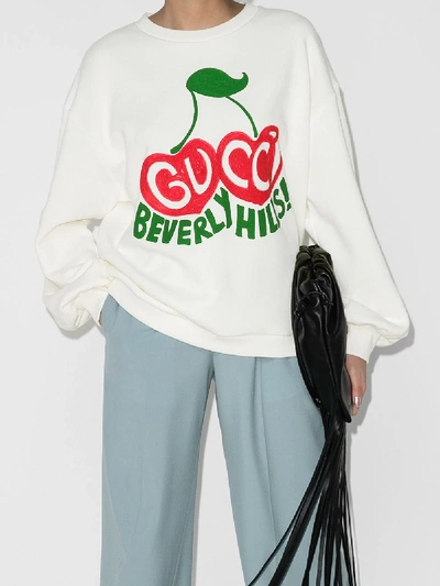 Shop Gucci Cherry Print Cotton Sweatshirt In White