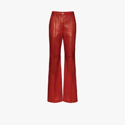 Shop Gucci Flared Leather Trousers In Red