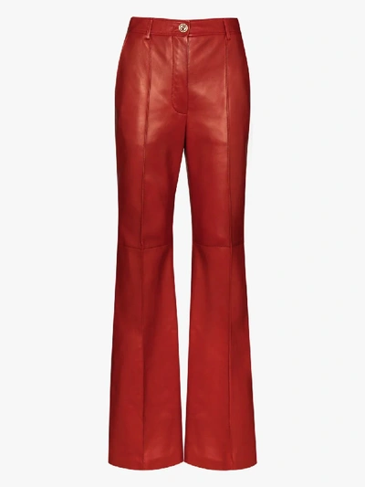 Shop Gucci Flared Leather Trousers In Red