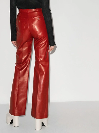Shop Gucci Flared Leather Trousers In Red