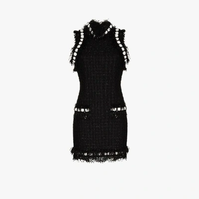Shop Balmain Short Tweed Dress In Black