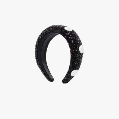 Shop Ganni Black Beaded Polka Dot Headband