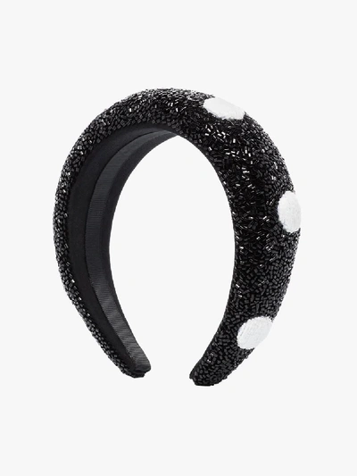 Shop Ganni Black Beaded Polka Dot Headband