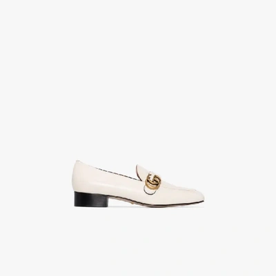 Shop Gucci White Gg Marmont Leather Loafers In Neutrals