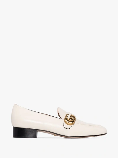Shop Gucci White Gg Marmont Leather Loafers In Neutrals