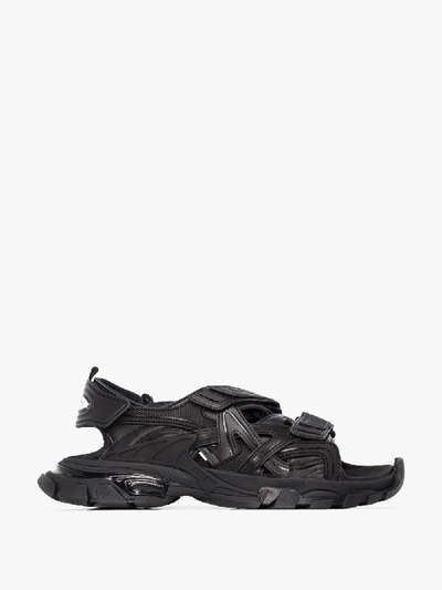 Shop Balenciaga Black Track Leather Sandals