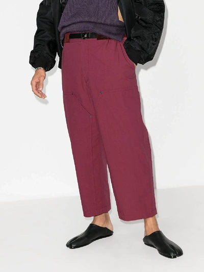 Shop Sacai Oxford Loose Fit Cropped Trousers In Pink