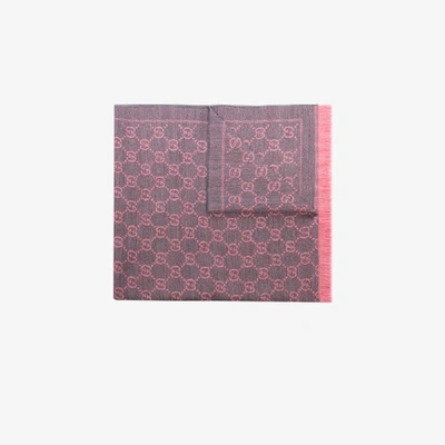 Shop Gucci Pink And Grey Sten Monogram Wool Scarf