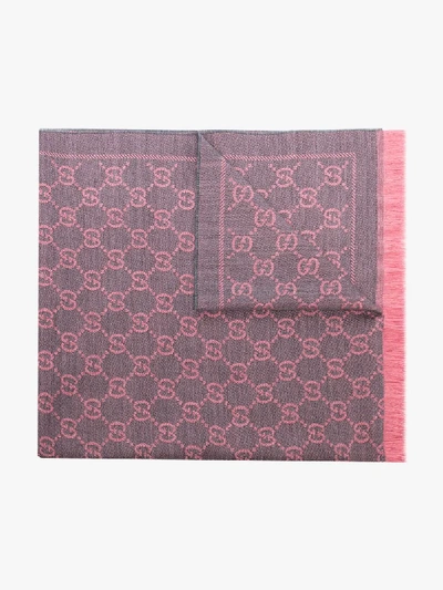 Shop Gucci Pink And Grey Sten Monogram Wool Scarf