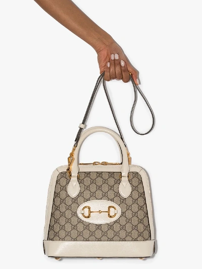 Shop Gucci Brown Horsebit 1955 Gg Supreme Tote Bag In Neutrals