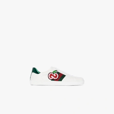 Shop Gucci White Ace Gg Apple Leather Sneakers