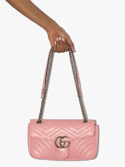 Shop Gucci Pink Marmont Small Leather Shoulder Bag