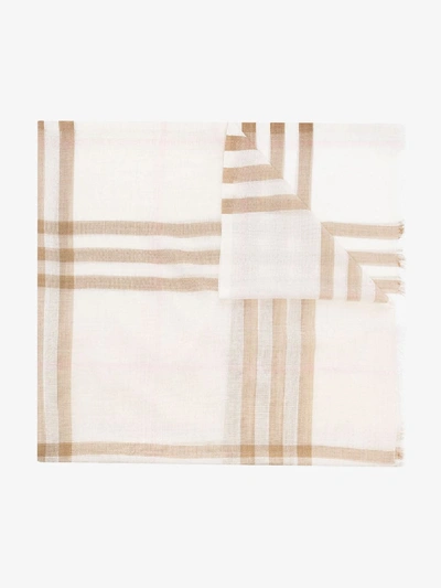 Shop Burberry White Checked Scarf