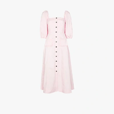 Shop Ganni Pink Flared Button-up Dress