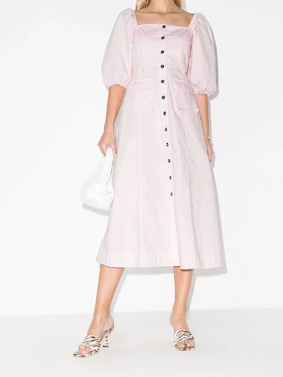 Shop Ganni Pink Flared Button-up Dress