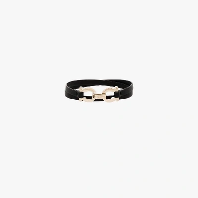 Shop Ferragamo Black Gancini Leather Wrap Bracelet