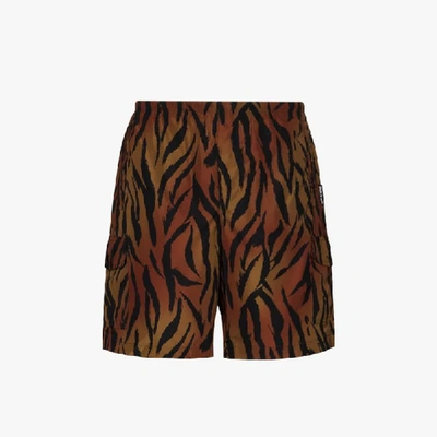 Shop Palm Angels Tiger Print Swim Shorts In Brown