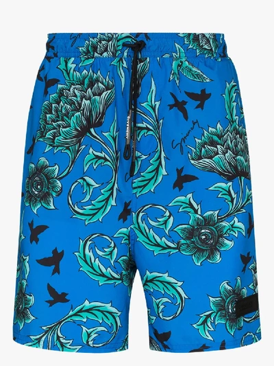 Shop Givenchy Floral Print Swim Shorts In Blue