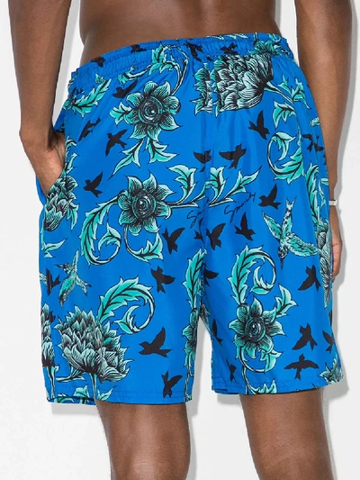 Shop Givenchy Floral Print Swim Shorts In Blue