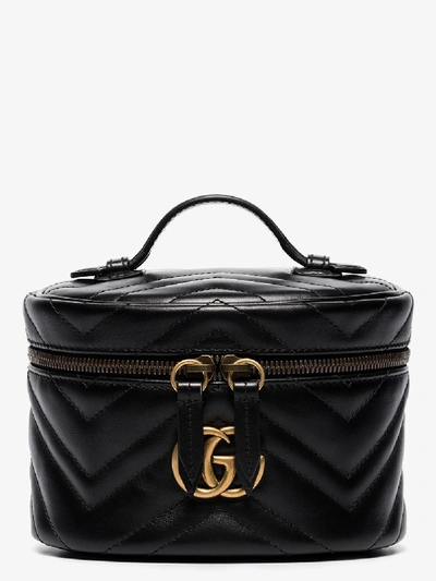 Shop Gucci Black Gg Marmont Mini Leather Makeup Bag