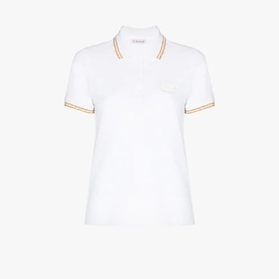 Shop Moncler Metallic Trim Polo Shirt In White